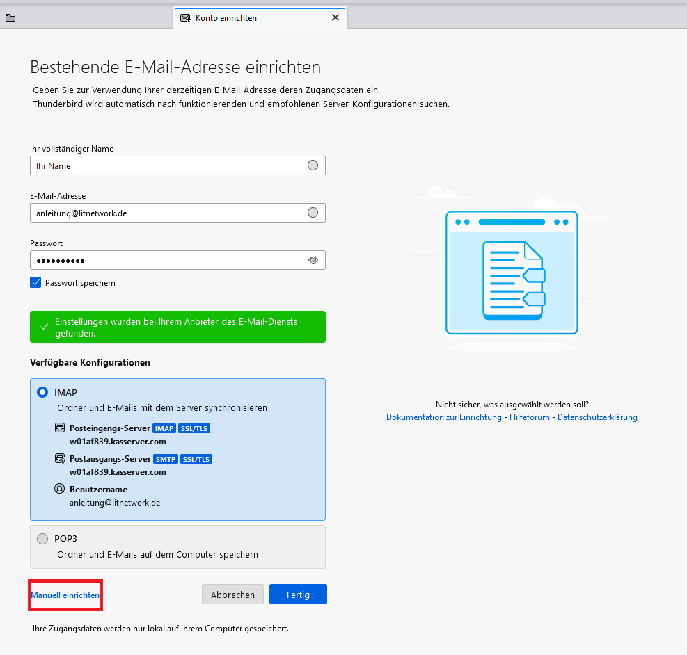 Thunderbird neues Postfach Screenshot